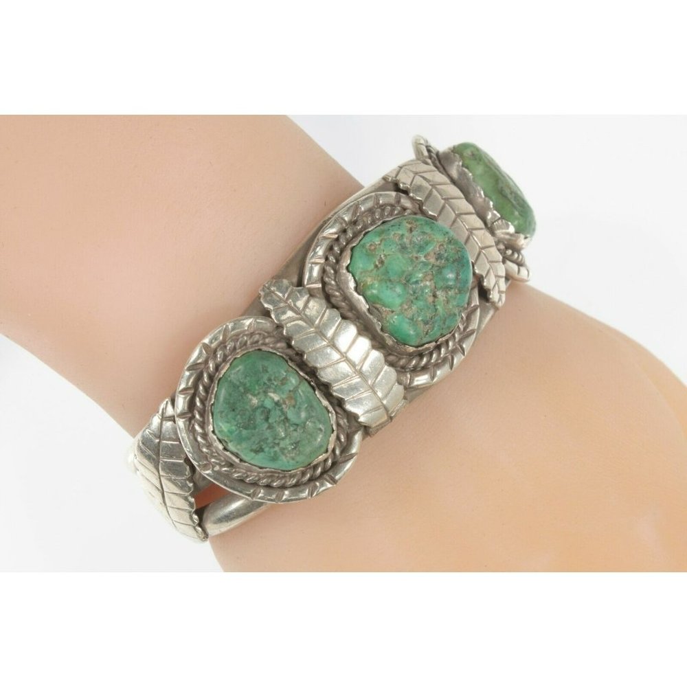 Vintage Navajo Green Turquoise Sterling Silver Cuff Bracelet